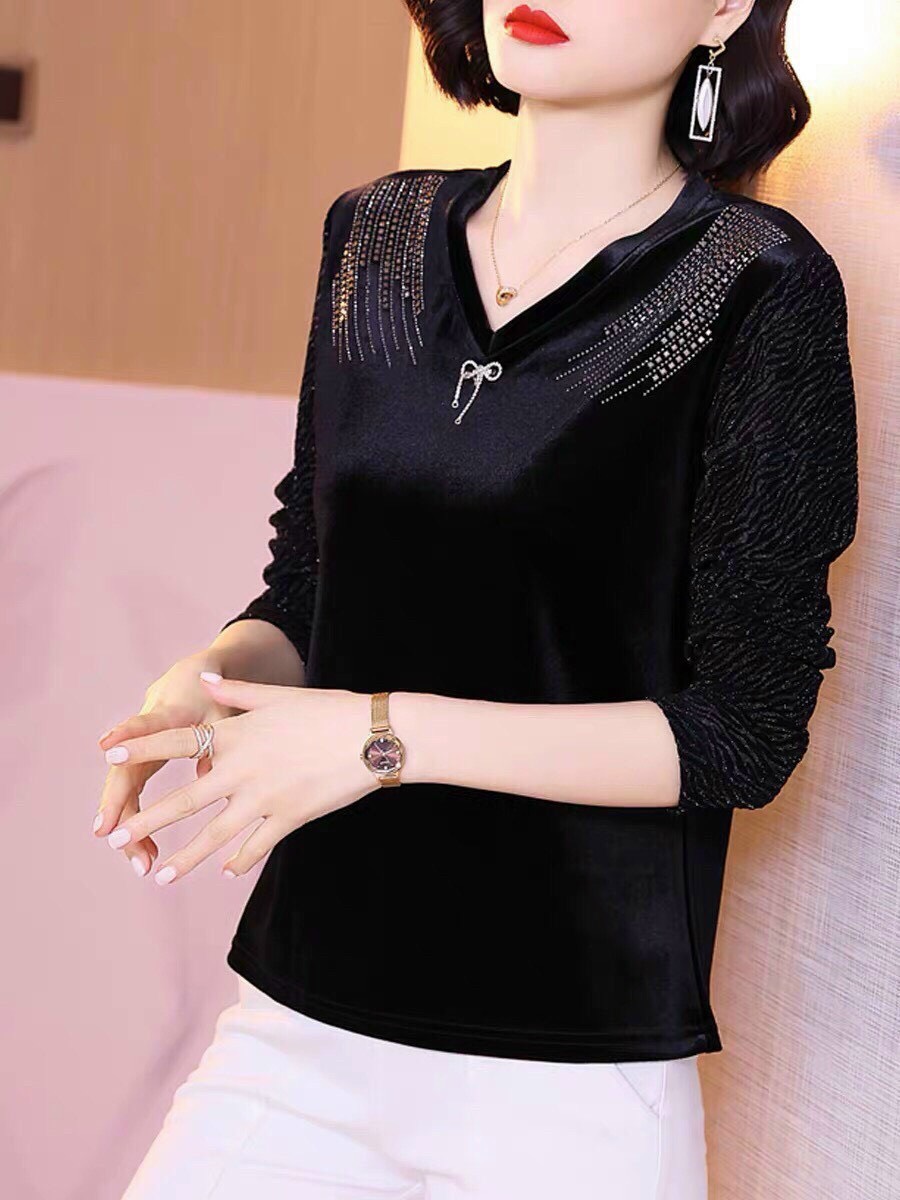 Áo Nhung Vai Đính Đá - SM49